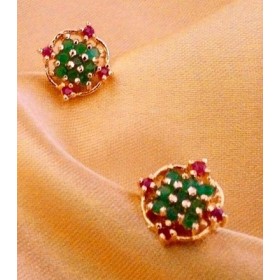 Ruby Emerald Patterned Stud Earrings